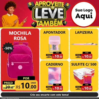 Modelo de Rede Social para Feed Facebook com o tema Aproveite e Leve Também para Papelaria