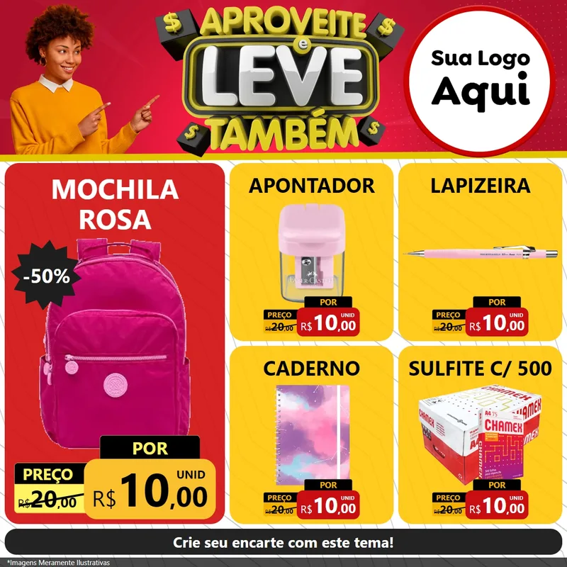 Modelo de Rede Social para Feed Facebook com o tema Aproveite e Leve Também para Papelaria