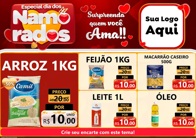 Modelo de Encarte para Encarte A4 Horizontal com o tema Especial Dia dos Namorados para Supermercado
