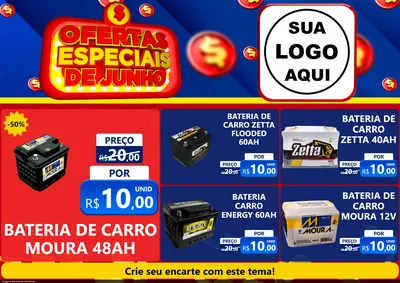 Modelo de Encarte para Encarte A4 Horizontal com o tema Ofertas Especiais de Junho para Baterias Elétricas
