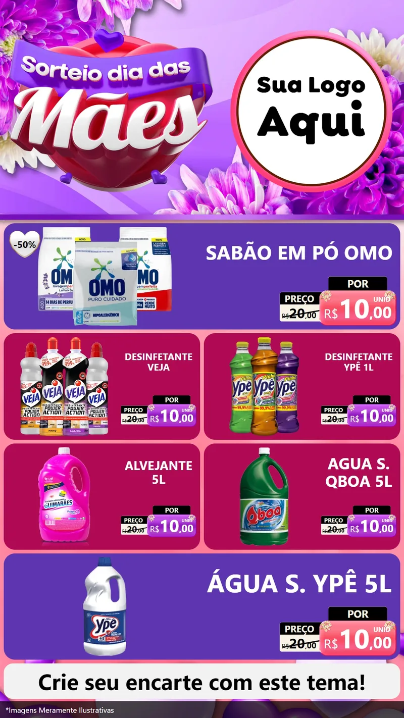 Modelo de TV para TV Vertical com o tema Sorteio Dia das Mães para Produtos de Limpeza