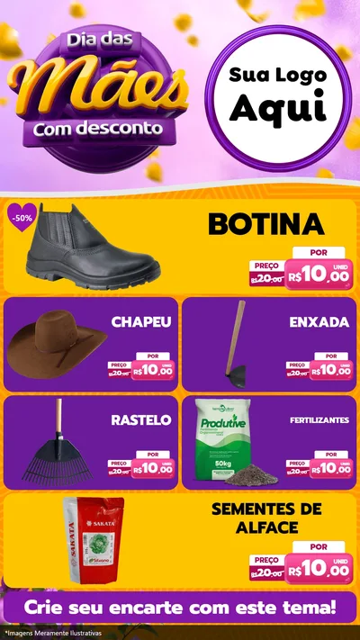 Modelo de TV para TV Vertical com o tema Dia das Mães com Desconto para Agropecuária