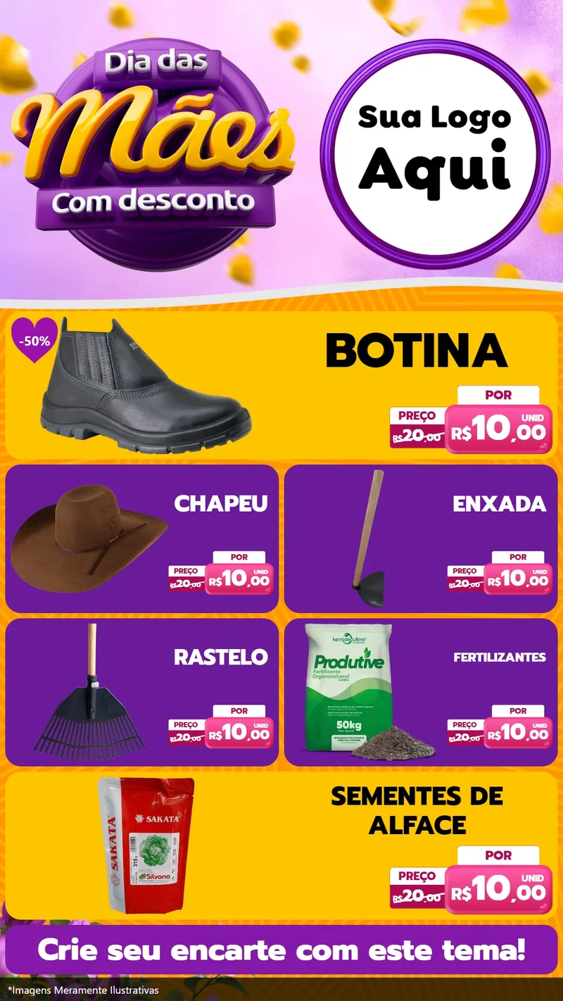 Modelo de TV para TV Vertical com o tema Dia das Mães com Desconto para Agropecuária