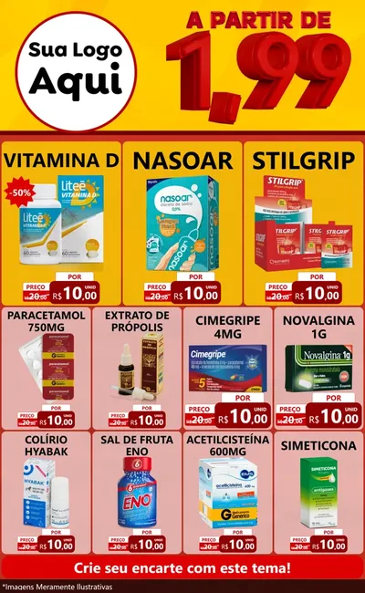 Modelo de Encarte para Encarte Grande com o tema A Partir de Um e Noventa e Nove - 1,99 para Farmácia