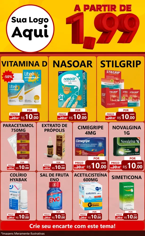 Modelo de Encarte para Encarte Grande com o tema A Partir de Um e Noventa e Nove - 1,99 para Farmácia
