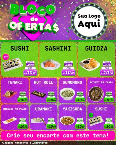 Modelo de Rede Social para Feed Instagram com o tema Bloco de Ofertas para Comida japonesa