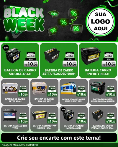 Modelo de Rede Social para Feed Instagram com o tema Black Week para Baterias Elétricas