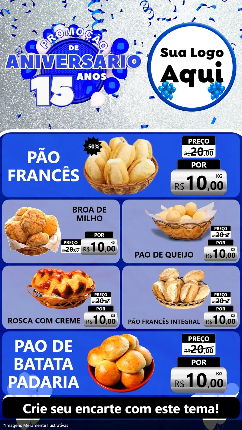 Modelo de TV para TV Vertical com o tema Promoção de Aniversário - 15 Anos para Padaria