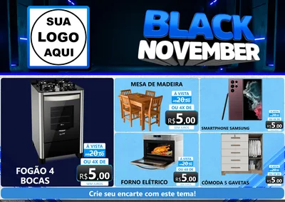 Modelo de Encarte para Encarte A4 Horizontal com o tema Black November para Móveis e Eletro