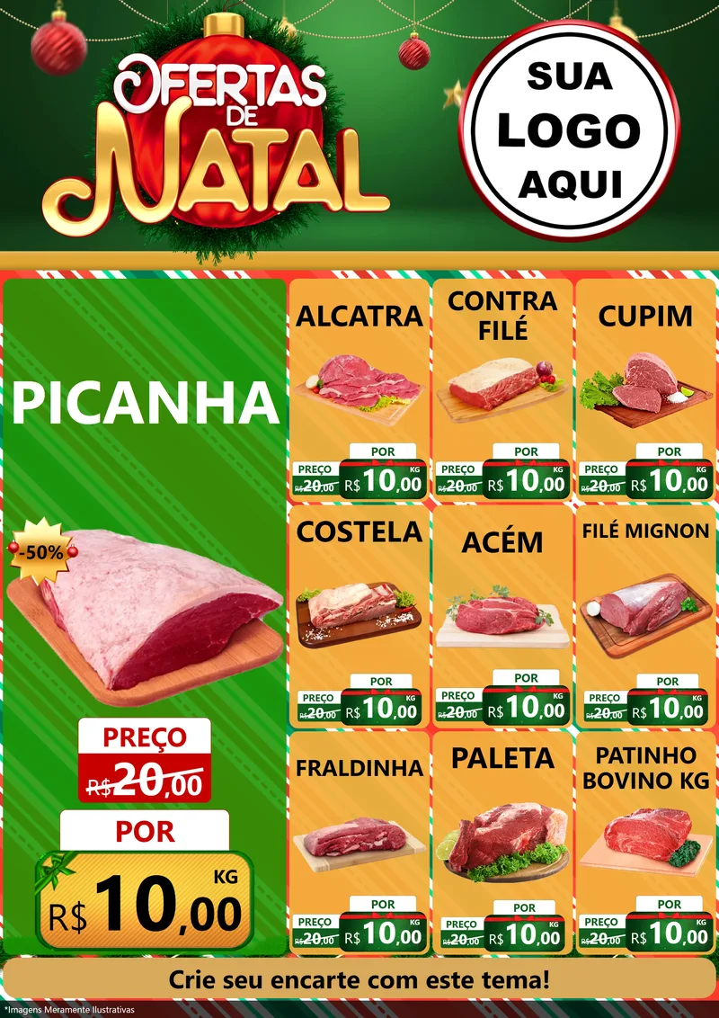 Modelo de Encarte para Encarte A4 Vertical com o tema Ofertas de Natal para Açougue