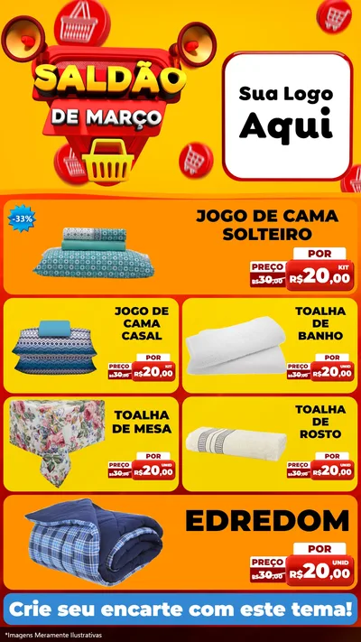 Modelo de TV para TV Vertical com o tema Saldão de Março para Cama, Mesa e Banho