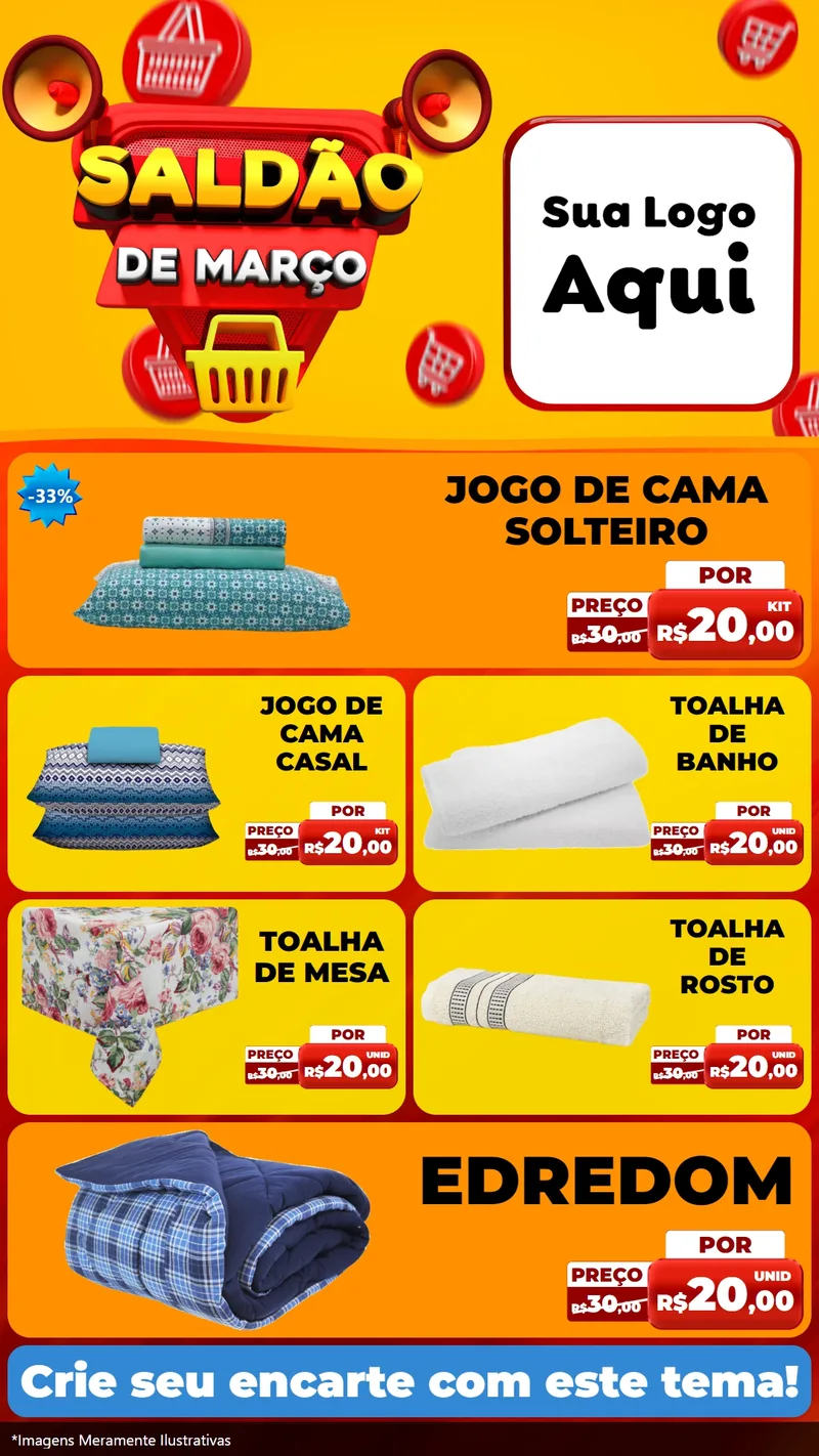 Modelo de TV para TV Vertical com o tema Saldão de Março para Cama, Mesa e Banho