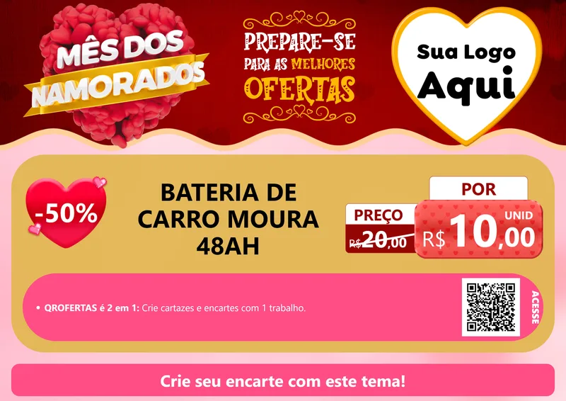 Modelo de Cartaz para Cartaz A4 Horizontal com o tema Mês dos Namorados para Baterias Elétricas