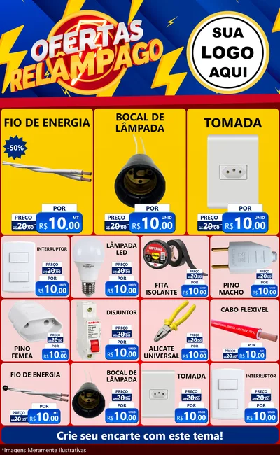 Modelo de Encarte para Encarte Grande com o tema Ofertas Relâmpago para Materiais Elétricos