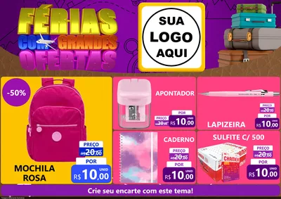 Modelo de Encarte para Encarte A4 Horizontal com o tema Férias com Grandes Ofertas para Papelaria
