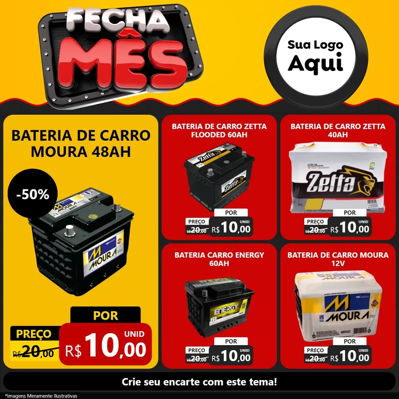 Modelo de Rede Social para Feed Facebook com o tema Fecha Mês para Baterias Elétricas