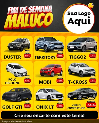 Modelo de Rede Social para Feed Instagram com o tema Final de Semana Maluco para Concessionaria de Carros