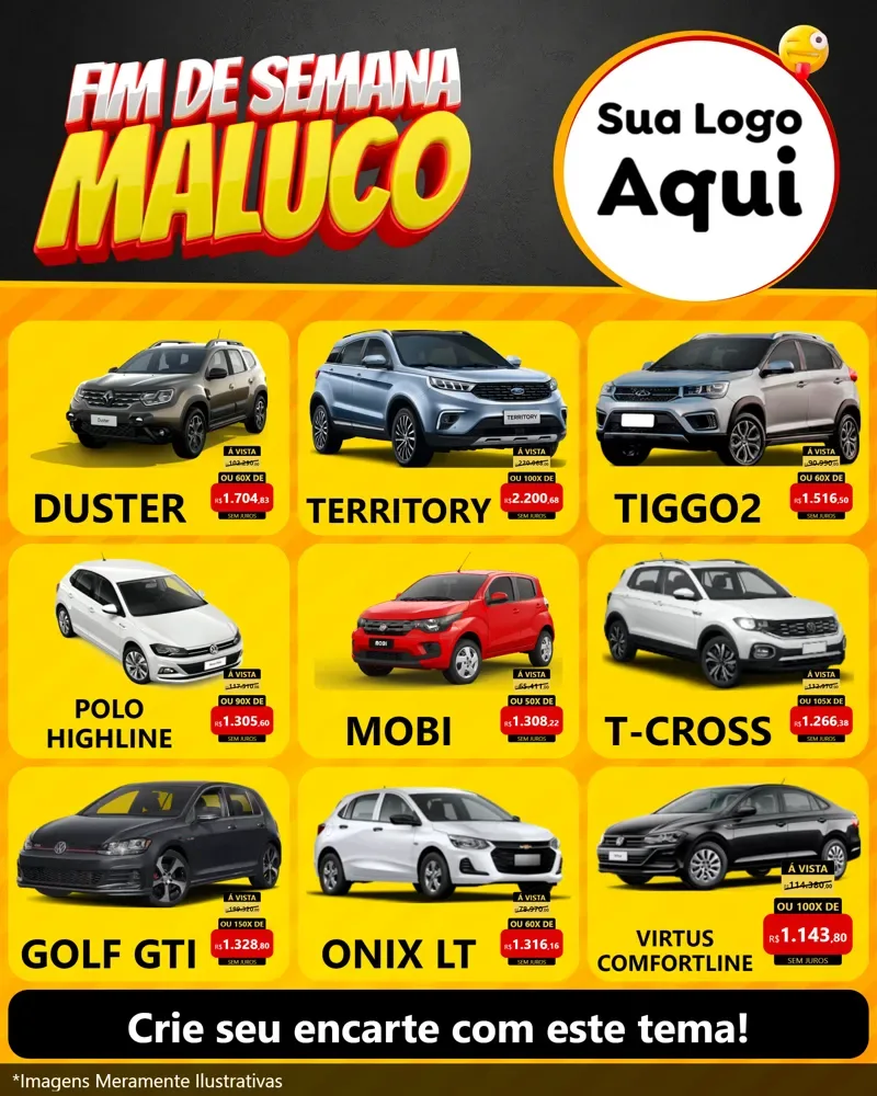 Modelo de Rede Social para Feed Instagram com o tema Final de Semana Maluco para Concessionaria de Carros