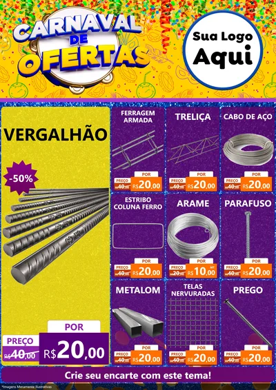 Modelo de Encarte para Encarte A4 Vertical com o tema Carnaval de Ofertas para Ferragens