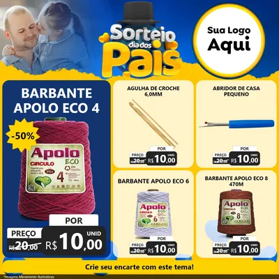 Modelo de Rede Social para Feed Facebook com o tema Sorteio Dia Dos Pais para Armarinho e Aviamentos