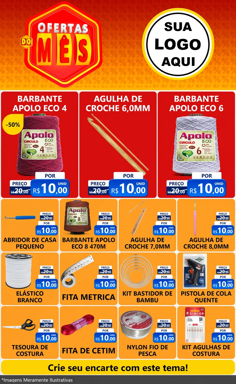 Modelo de Encarte para Encarte Grande com o tema Ofertas do Mês para Armarinho e Aviamentos