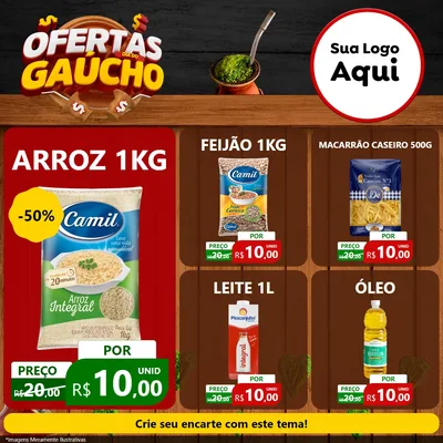 Modelo de Rede Social para Feed Facebook com o tema Ofertas Dia do Gaúcho para Supermercado