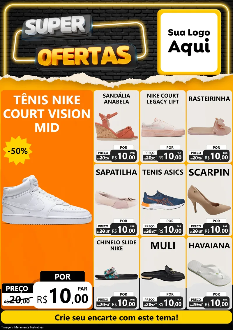 Modelo de Encarte para Encarte A4 Vertical com o tema Super Ofertas para Calçados