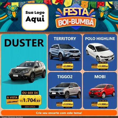 Modelo de Rede Social para Feed Facebook com o tema Festa Boi Bumbá para Concessionaria de Carros