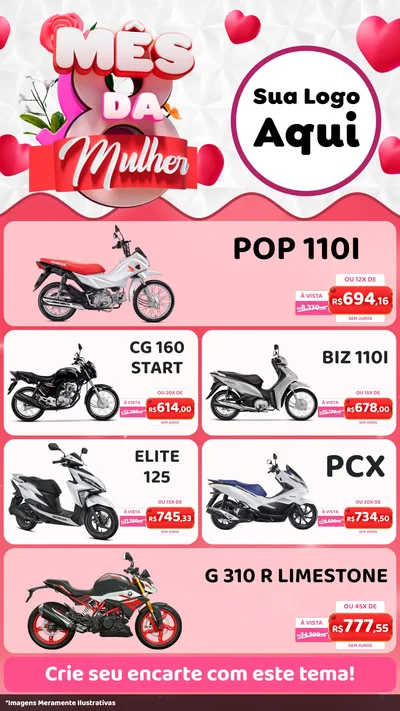 Modelo de TV para TV Vertical com o tema Mês da Mulher para Concessionaria de Motos