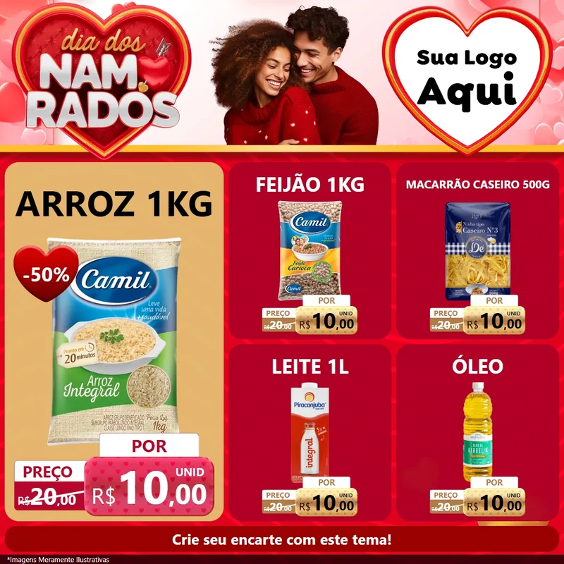 Modelo de Rede Social para Feed Facebook com o tema Dia dos Namorados para Supermercado