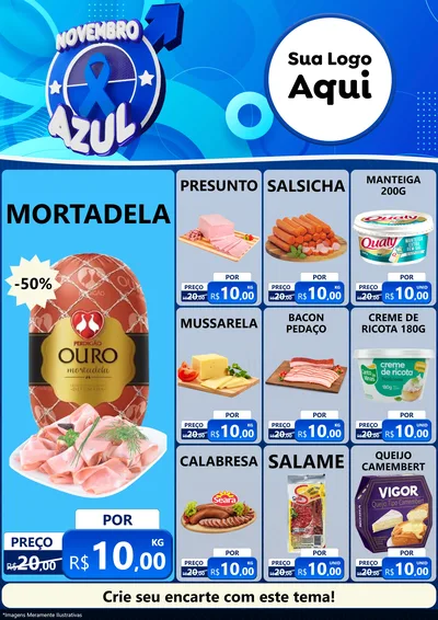 Modelo de Encarte para Encarte A4 Vertical com o tema Novembro Azul para Frios e Laticínios