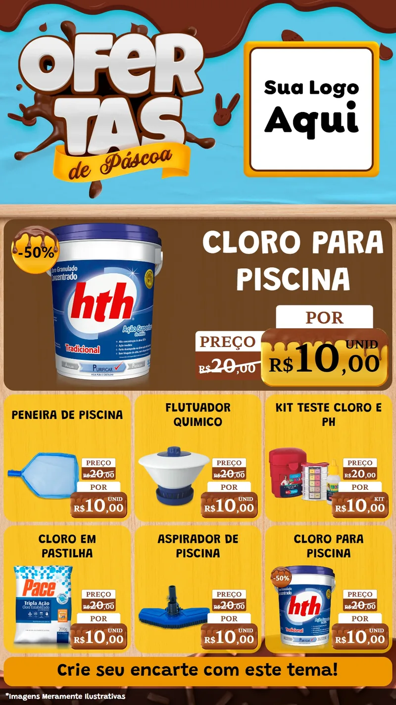 Modelo de Rede Social para Stories com o tema Ofertas de Páscoa para Produtos para Piscina