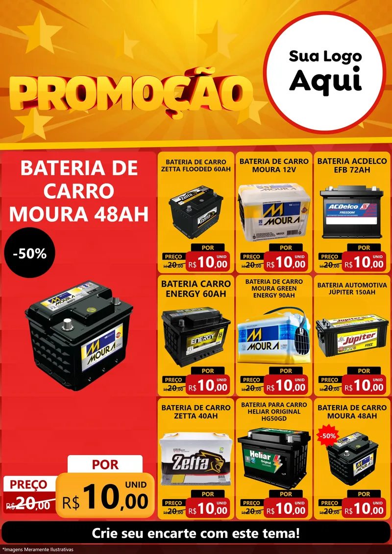 Modelo de Encarte para Encarte A4 Vertical com o tema Promoção para Baterias Elétricas