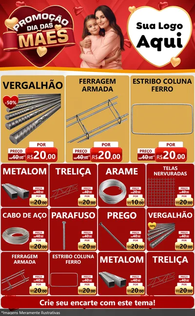 Modelo de Encarte para Encarte Grande com o tema Promoção Dia das Mães para Ferragens