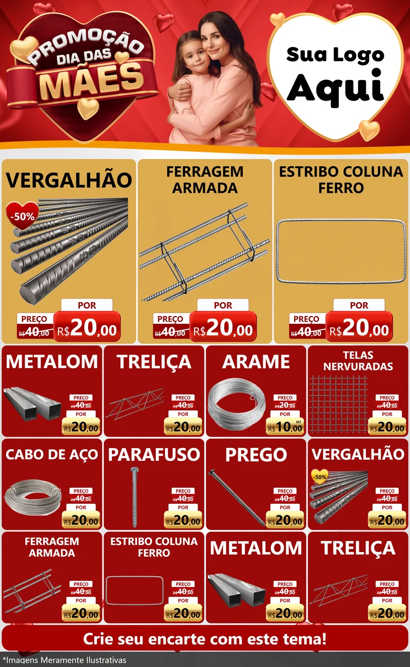 Modelo de Encarte para Encarte Grande com o tema Promoção Dia das Mães para Ferragens