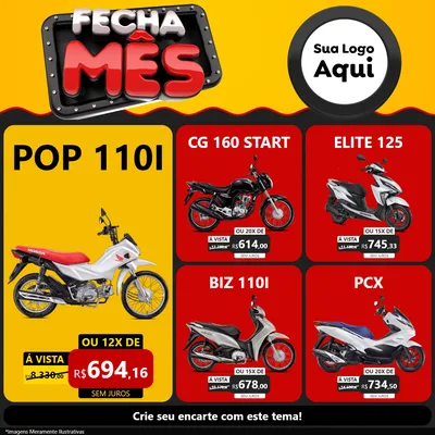Modelo de Rede Social para Feed Facebook com o tema Fecha Mês para Concessionaria de Motos