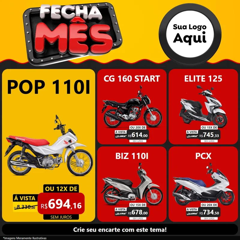 Modelo de Rede Social para Feed Facebook com o tema Fecha Mês para Concessionaria de Motos