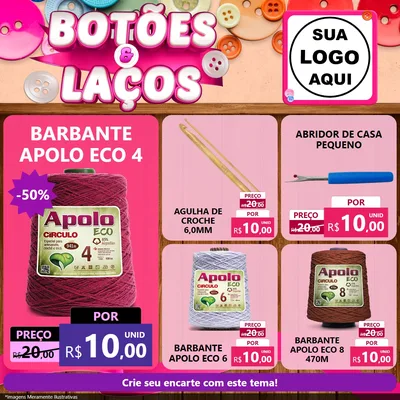 Modelo de Rede Social para Feed Facebook com o tema Botões e Laços para Armarinho e Aviamentos