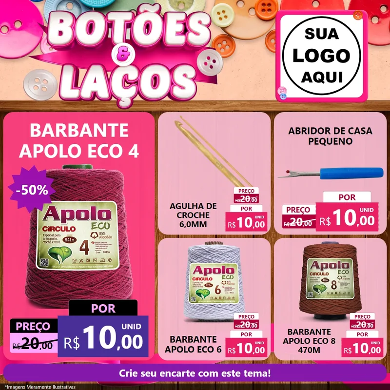 Modelo de Rede Social para Feed Facebook com o tema Botões e Laços para Armarinho e Aviamentos