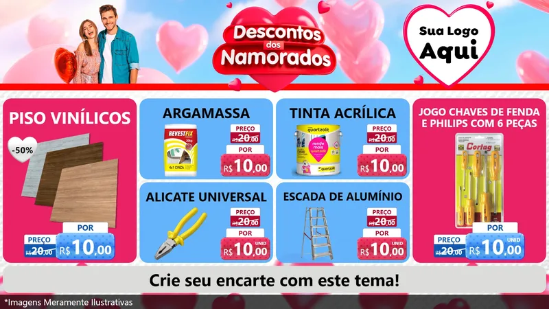 Modelo de TV para TV Horizontal com o tema Descontos dos Namorados para Material para Construção