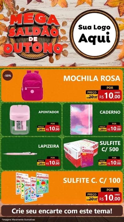 Modelo de TV para TV Vertical com o tema Mega Saldão de Outono para Papelaria