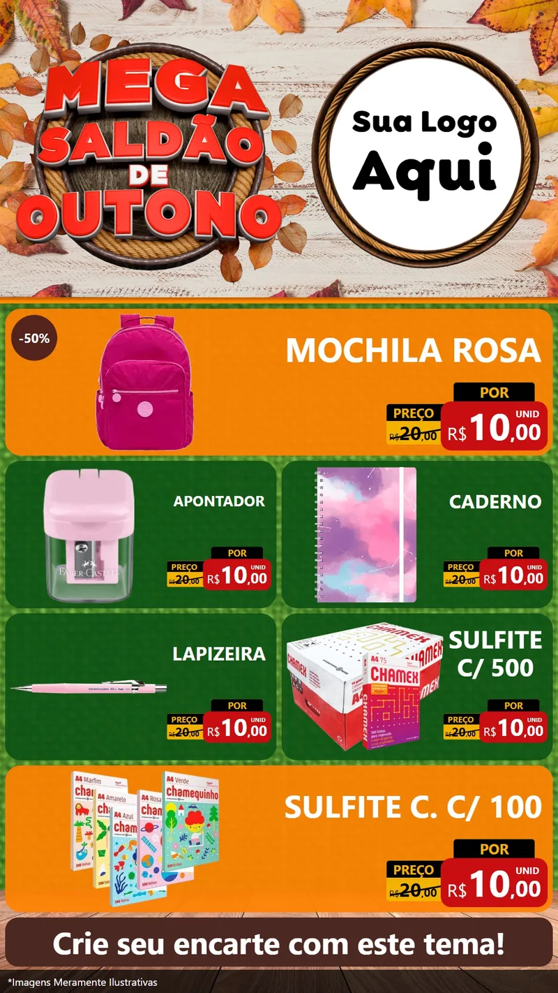 Modelo de TV para TV Vertical com o tema Mega Saldão de Outono para Papelaria