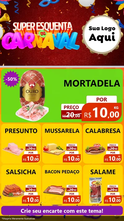 Modelo de Rede Social para Stories com o tema Super Esquenta de Carnaval para Frios e Laticínios