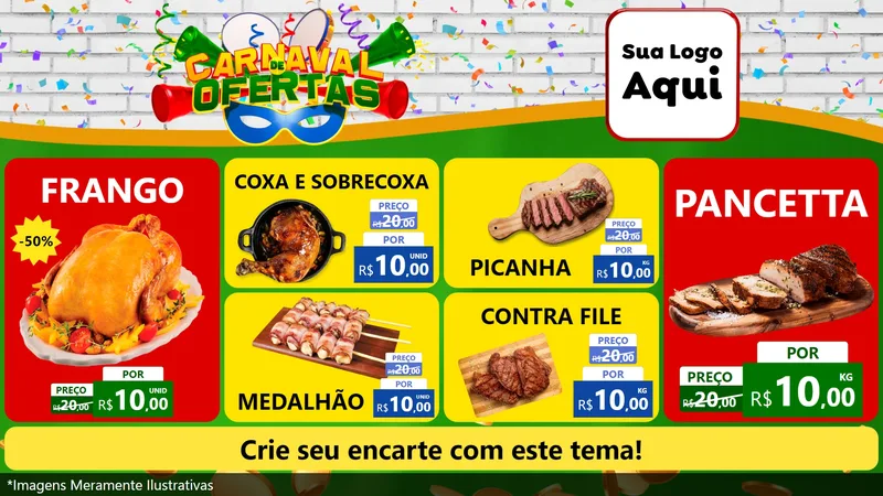 Modelo de TV para TV Horizontal com o tema Carnaval de Ofertas para Assados