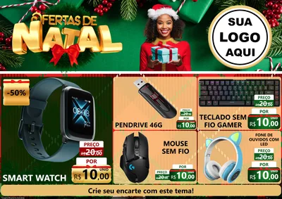 Modelo de Encarte para Encarte A4 Horizontal com o tema Ofertas de Natal para Informática