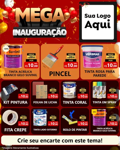 Modelo de Rede Social para Feed Instagram com o tema Mega Inauguração para Tintas e Ferramentas