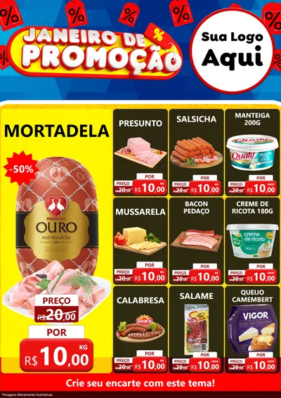 Modelo de Encarte para Encarte A4 Vertical com o tema Janeiro de Promoção para Frios e Laticínios