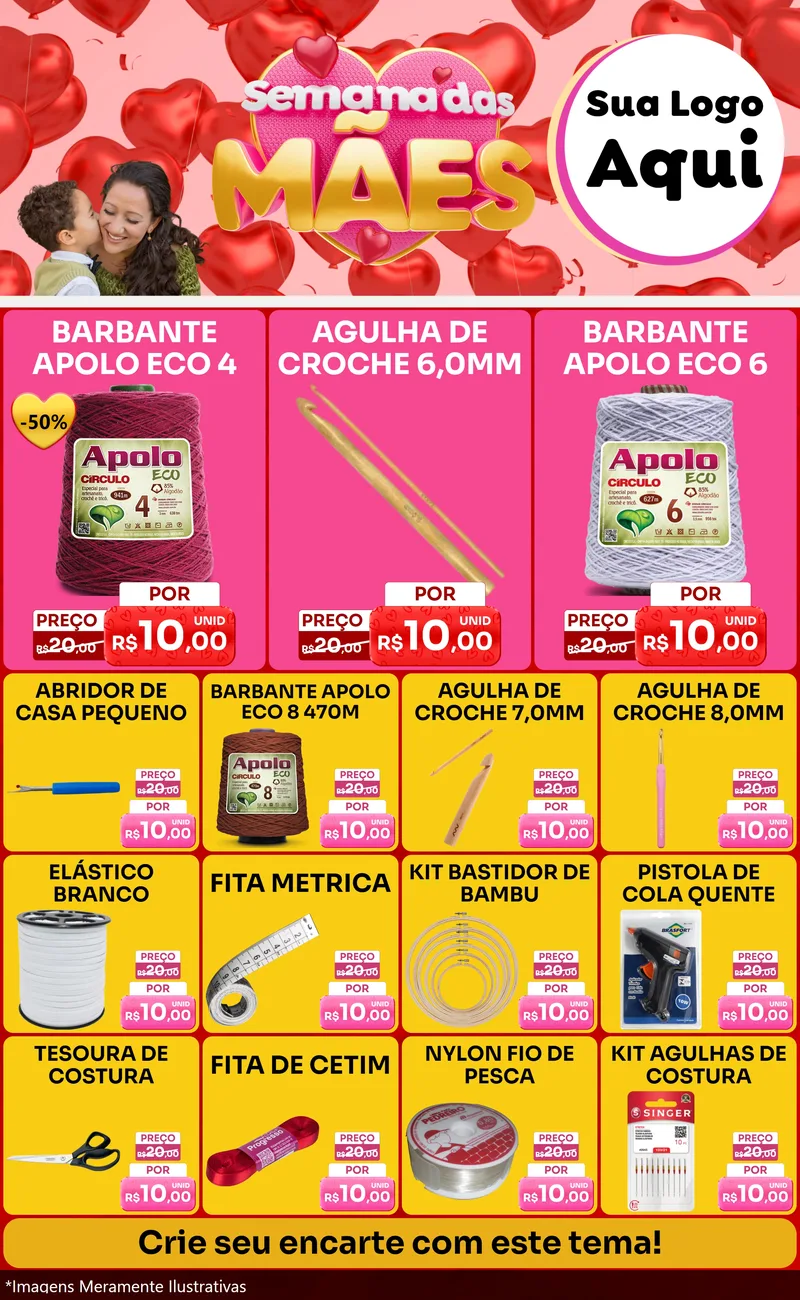 Modelo de Encarte para Encarte Grande com o tema Semana Das Mães para Armarinho e Aviamentos