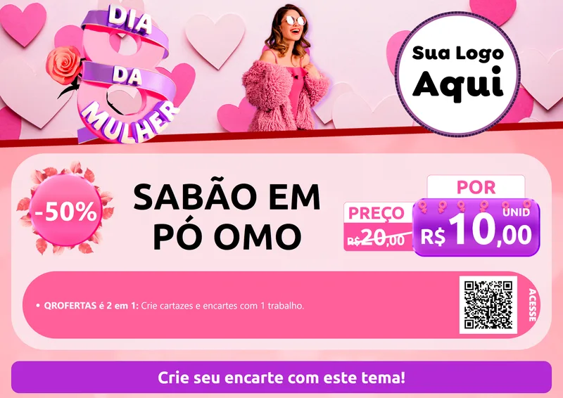 Modelo de Cartaz para Cartaz A4 Horizontal com o tema Dia da Mulher para Produtos de Limpeza