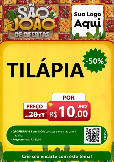 Modelo de Cartaz para Cartaz A4 Vertical com o tema São João de Muitas Ofertas - Junina para Peixaria